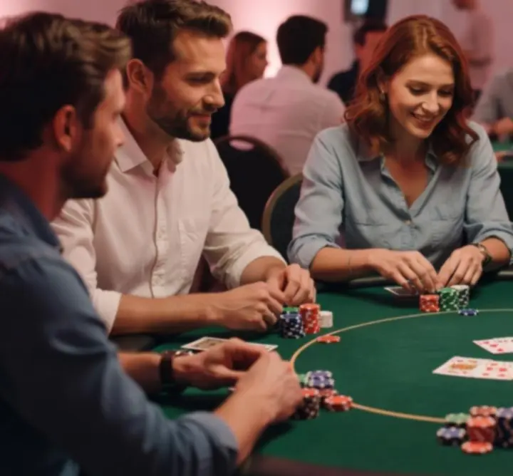 Pokerowy stół przygotowany na wieczorne spotkanie offline